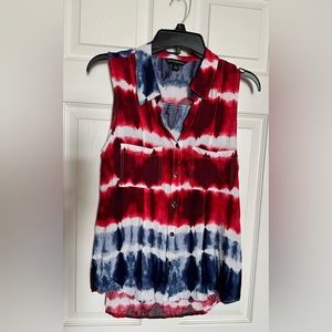 Rock & Republic Red/White/Blue tie dyed sleeveless top
